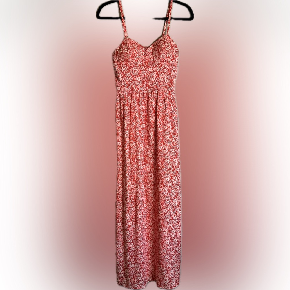 LILY ROSE Floral Print Molded Cup Maxi Long Dress Red White Women’s Size Small